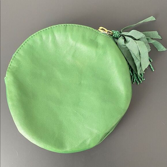 Anthropologie Monogram Green Floral Embellished Pouch NWT w/ defect Cottage Boho - Picture 5 of 11